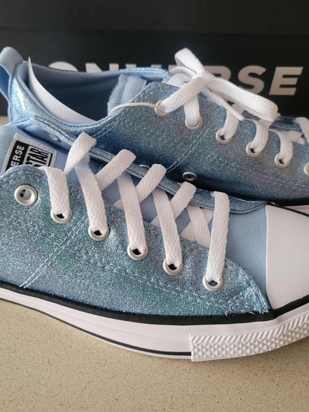 Converse Womens' Chuck Taylor All Star Low Top Sneakers - Light Blue Glitter